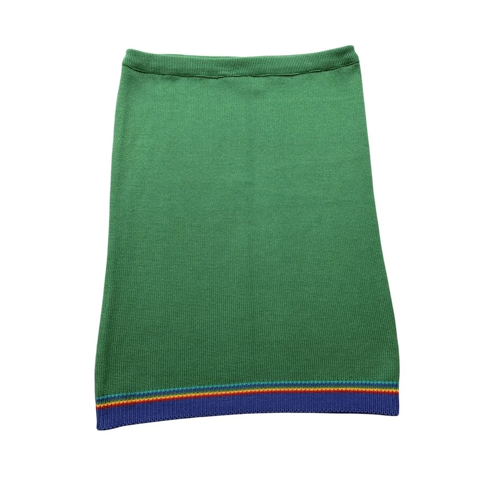 Vintage Mondi Skirt Womens 38 Green Knit‎ Rainbow Stripe Made in W Germany 80s
